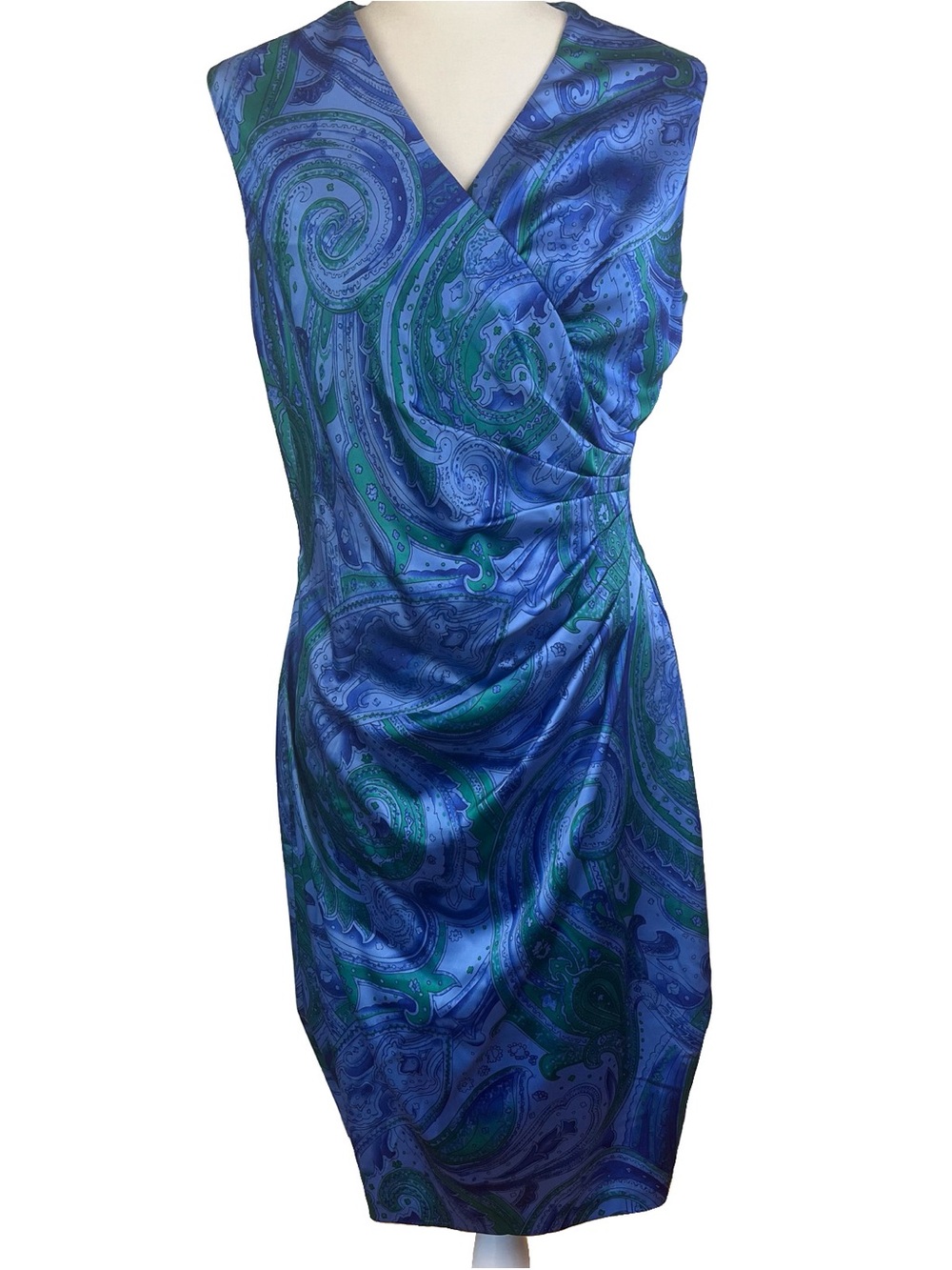 Lauren Ralph Lauren Paisley Faux Wrap Dress Draped Side Midi Lined Dress Size 10